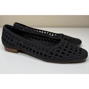 TOMS Briella Ballet Flats Womens 9 Black Basket Weave Slip On Summer Loafer